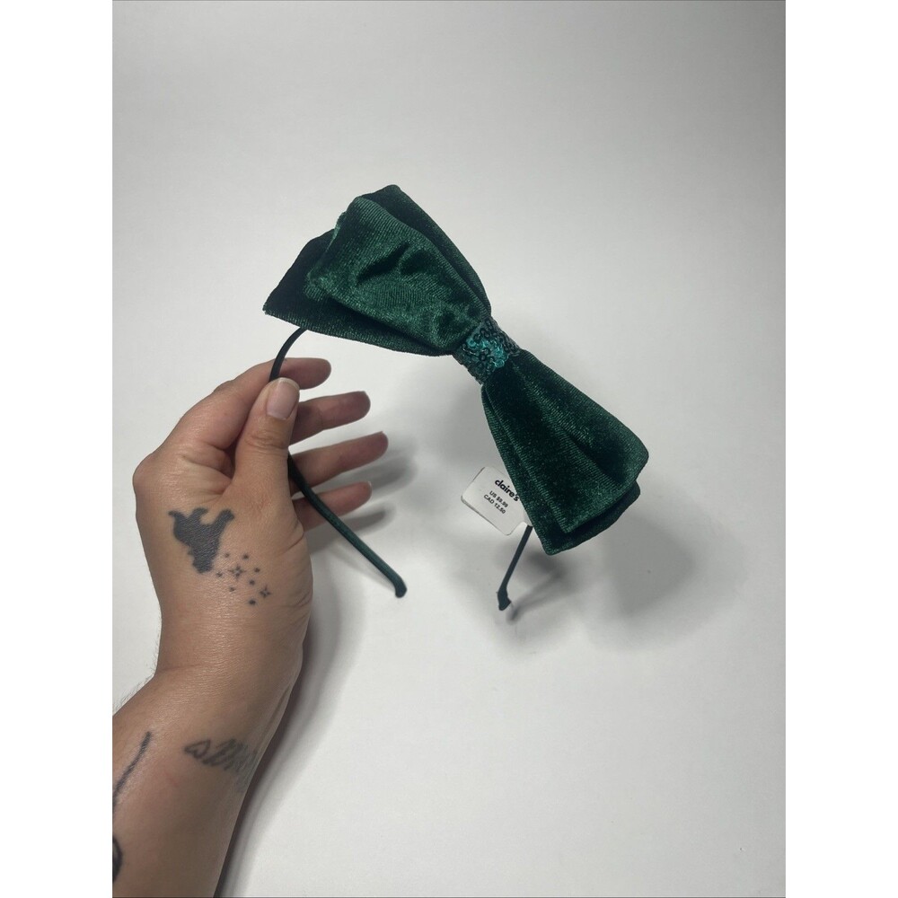 Dark Green Velvet Bow Headband Hair Band Feom Claire’s
